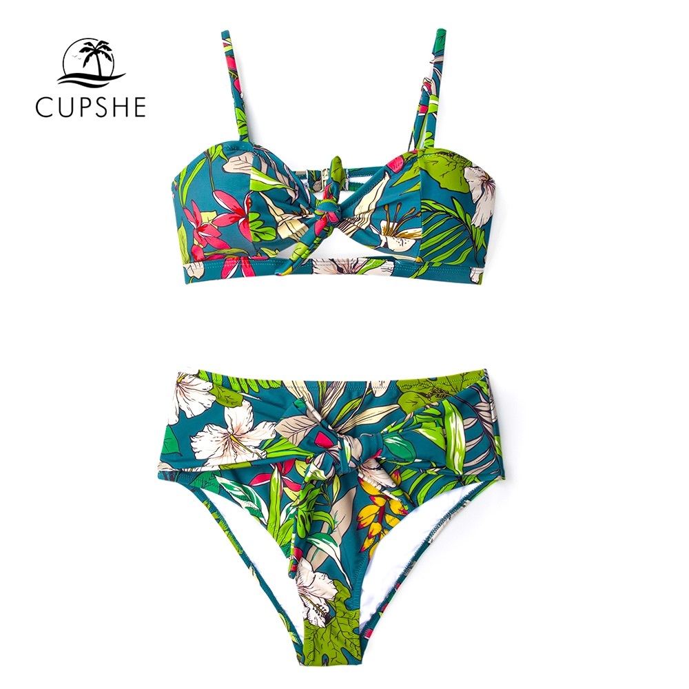 Cupshe tropical floral tie-front bikini